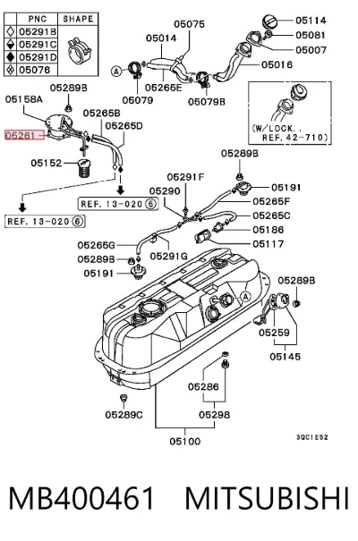 Junta del sensor de nivel de combustible/bomba de combustible (depósito de combustible) MITSUBISHI MB400461