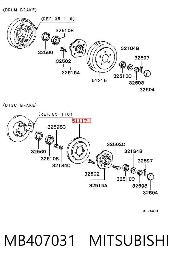 Disco de freno MB407031 Mitsubishi