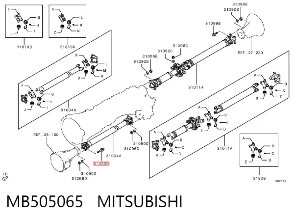 Perno del eje cardán MB505065 Mitsubishi