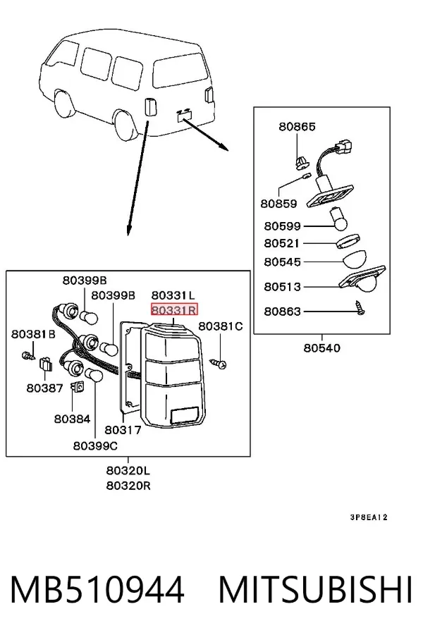 Piloto trasero derecho Mitsubishi L 300 P0W, P1W, P2W