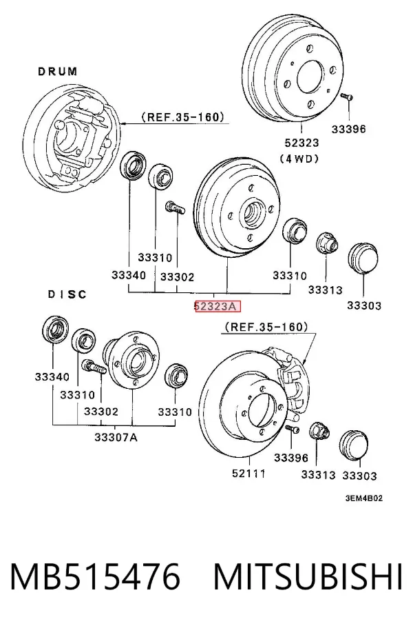 Tambor de freno trasero MB515476 Mitsubishi