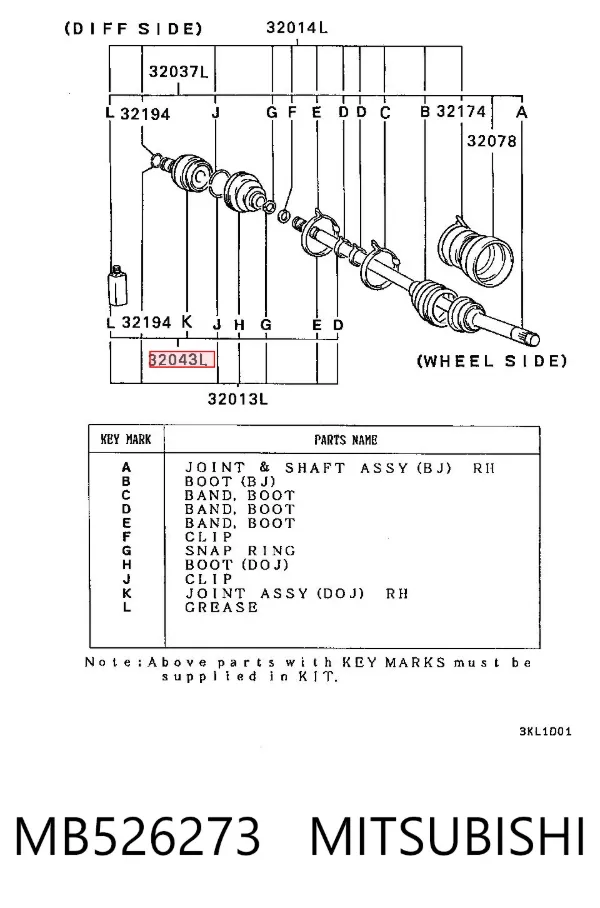 Junta homocinética interna delantera izquierda MB526273 Mitsubishi