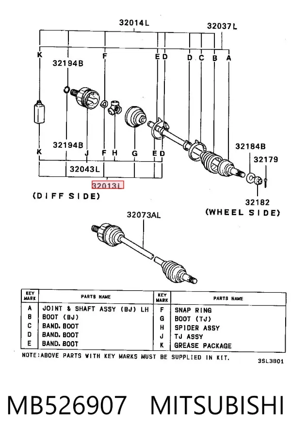 Fuelle de semieje delantero interior MB526907 Mitsubishi