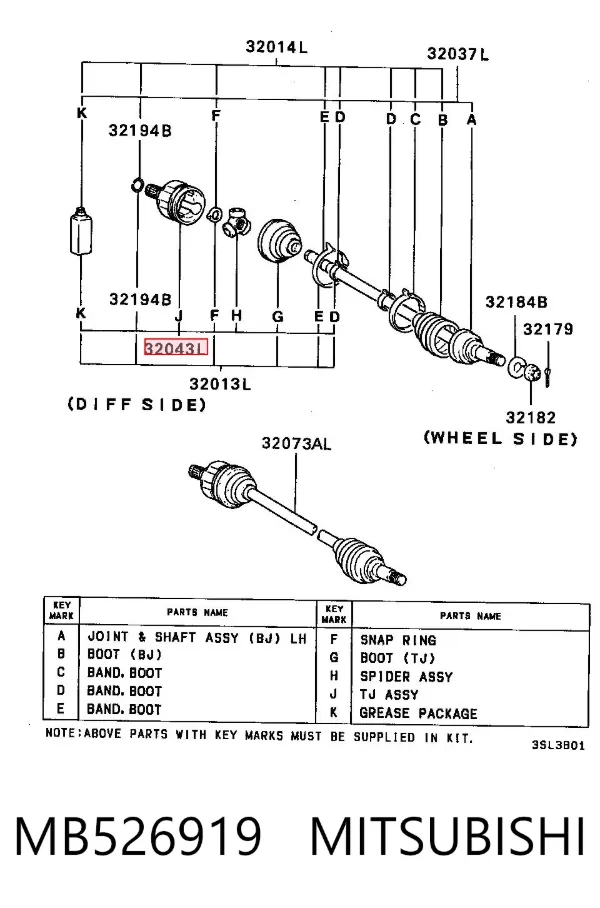 Junta homocinética interna delantera MB526919 Mitsubishi