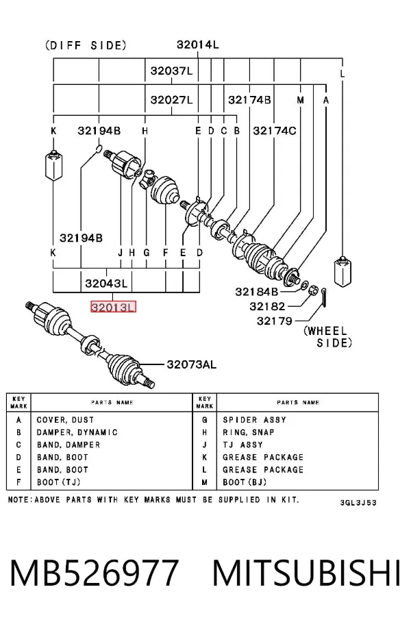 Fuelle de semieje delantero interior MB526977 Mitsubishi