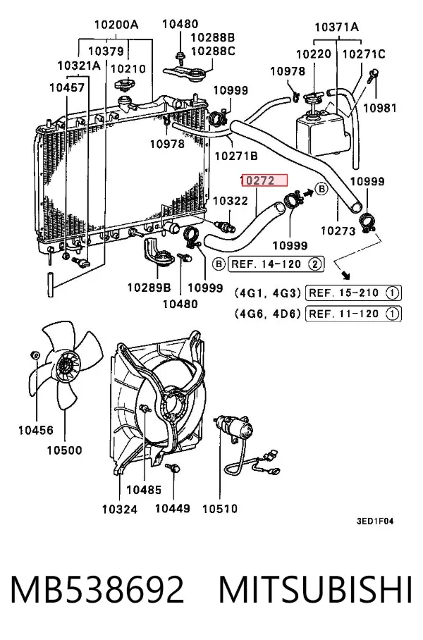 Manguera superior del radiador MB538692 Mitsubishi