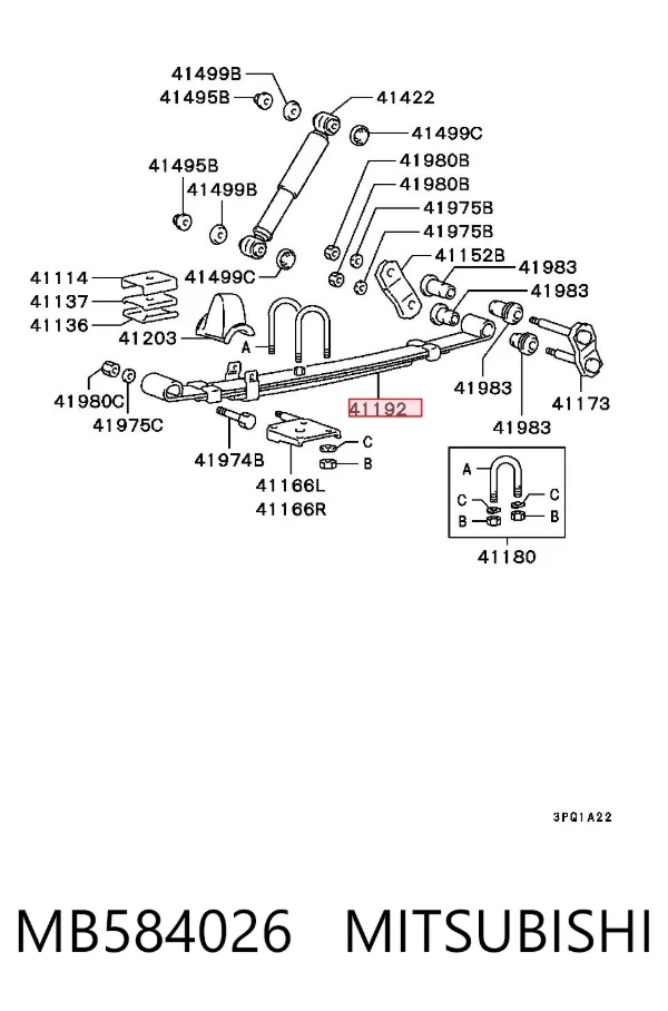 Ballesta de suspensión trasera MB584026 Mitsubishi