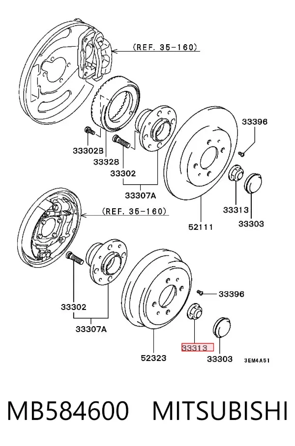 Tuerca del cubo de rueda trasera MB584600 Mitsubishi