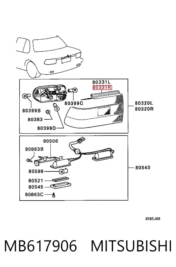 Piloto trasero derecho MB617906 Mitsubishi
