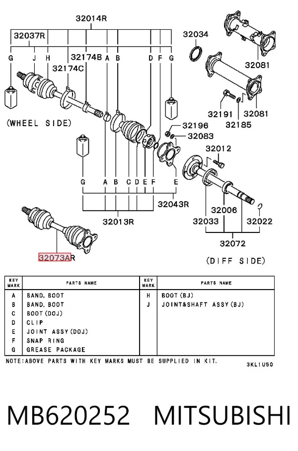 Semieje delantero derecho MB620252 Mitsubishi