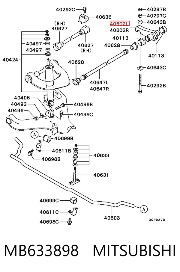 Soporte de torsión delantero izquierdo MB633898 Mitsubishi