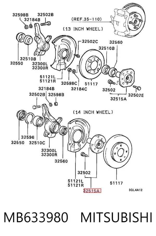 Buje de rueda delantero MB633980 Mitsubishi