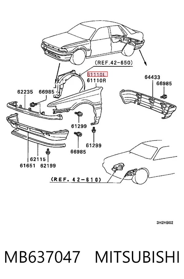Aleta delantera izquierda MB637047 Mitsubishi