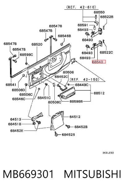 Bisagra inferior derecha de puerta trasera batiente MITSUBISHI MB669301