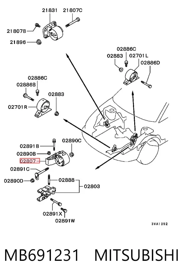 Soporte izquierdo del motor MB691231 Mitsubishi