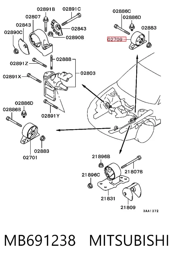 Soporte de motor trasero MB691238 Mitsubishi