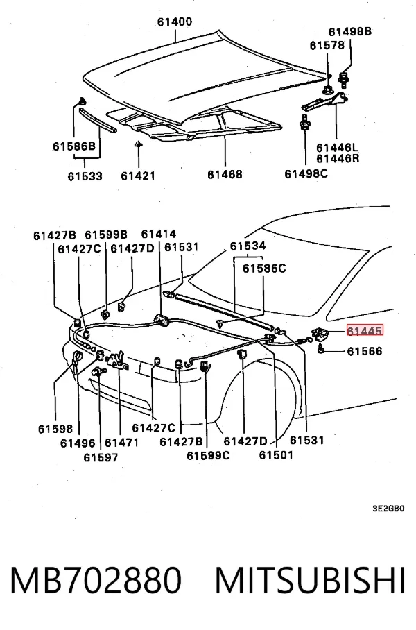 Palanca de apertura del capó MB702880 Mitsubishi