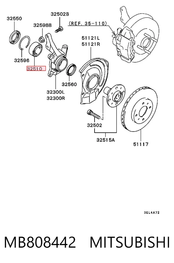 Cojinete de rueda delantero MB808442 Mitsubishi