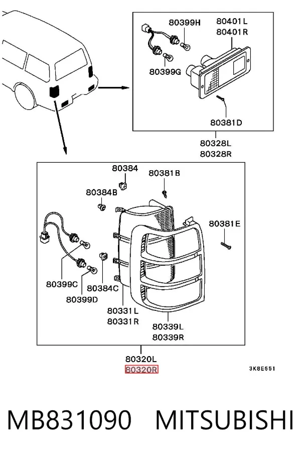 Piloto trasero derecho MB831090 Mitsubishi