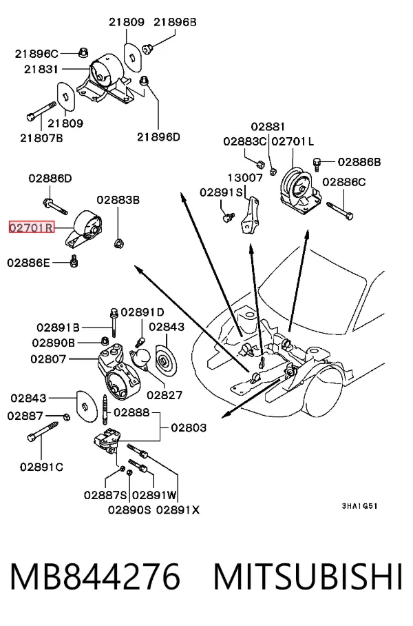 Soporte de motor delantero MB844276 Mitsubishi