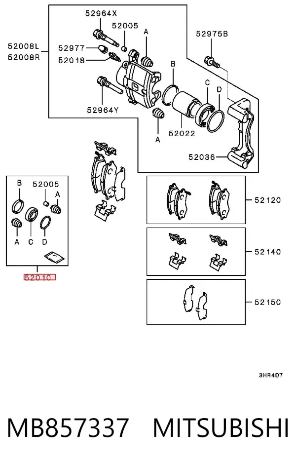 Kit de reparación de pinzas de freno trasero MB857337 Mitsubishi