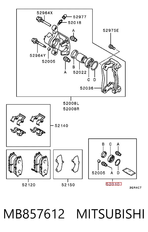 Kit de reparación de pinzas de freno trasero MB857612 Mitsubishi