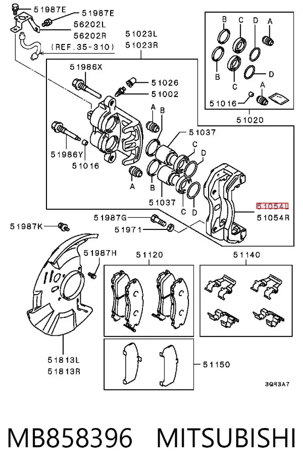 Soporte de la pinza de freno delantera MB858396 Mitsubishi