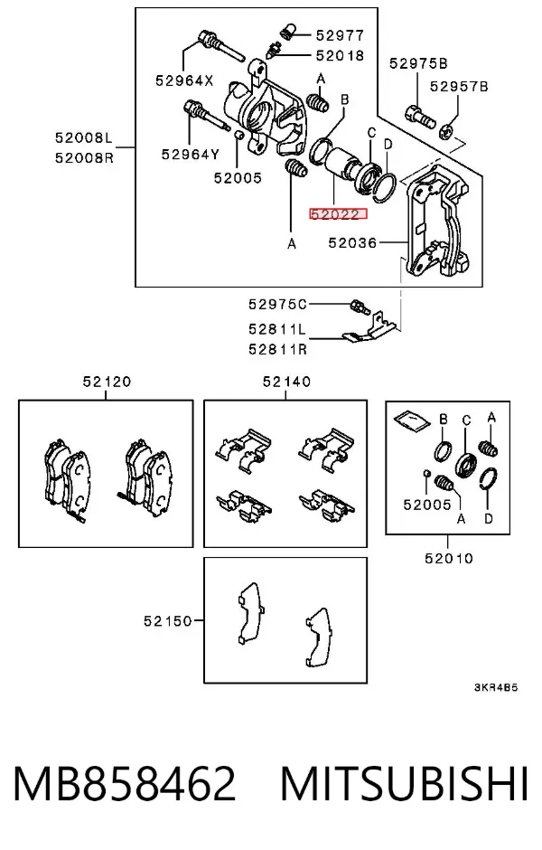 Émbolo de la pinza de freno trasera MB858462 Mitsubishi