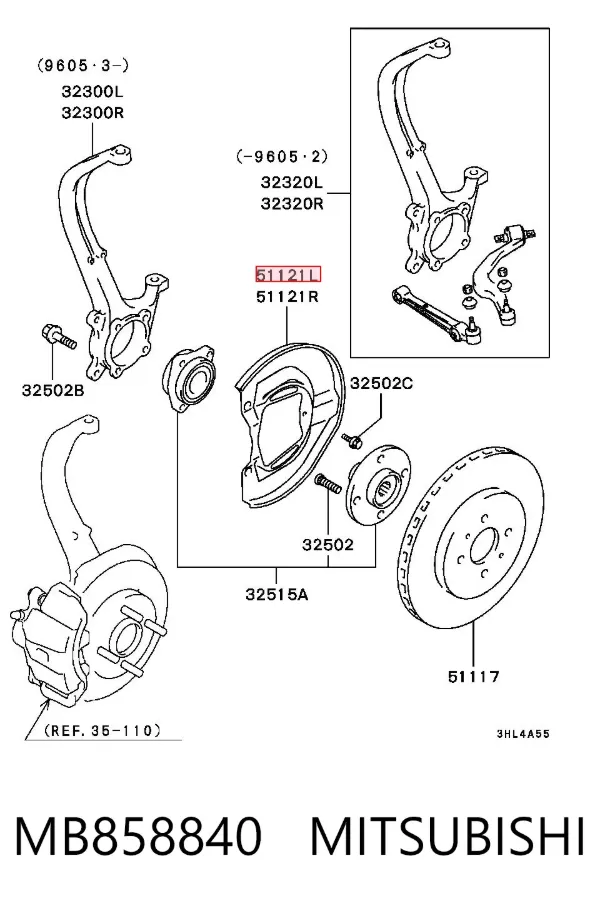 Protector del disco de freno delantero izquierdo MB858840 Mitsubishi