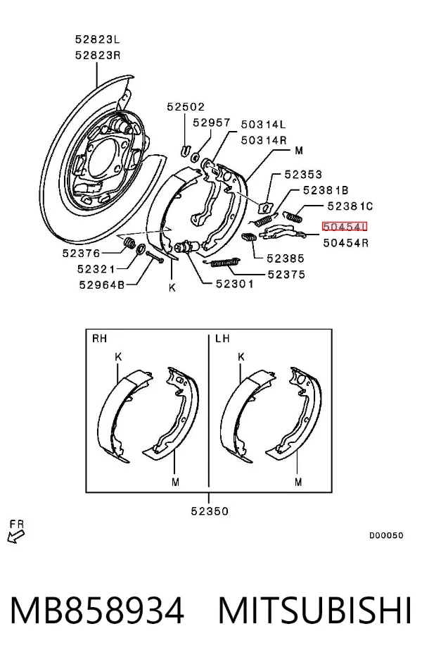 Abrazadera tensora del tambor de freno izquierda MB858934 Mitsubishi