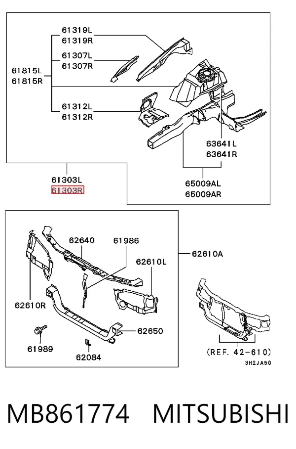 Larguero delantero derecho del bastidor MB861774 Mitsubishi