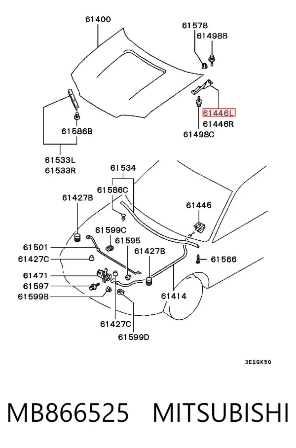 Bisagra izquierda del capó MB866525 Mitsubishi