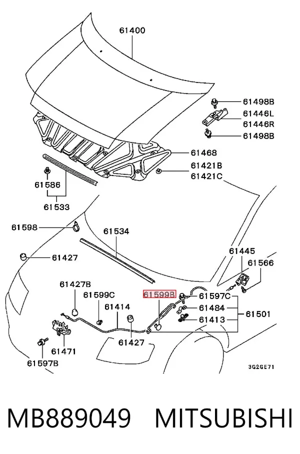 Fijador del soporte del capó MB889049 Mitsubishi