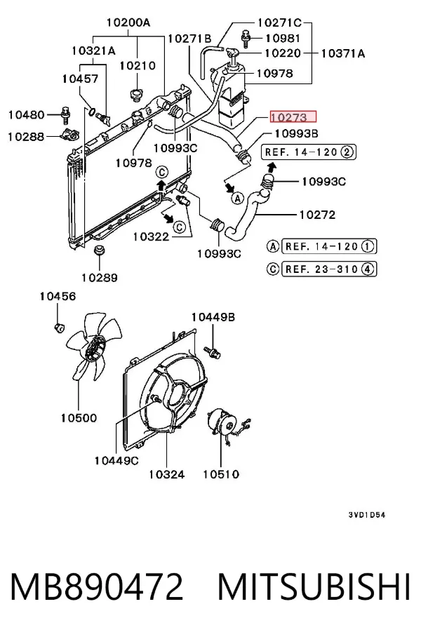 Manguera superior del radiador MB890472 Mitsubishi