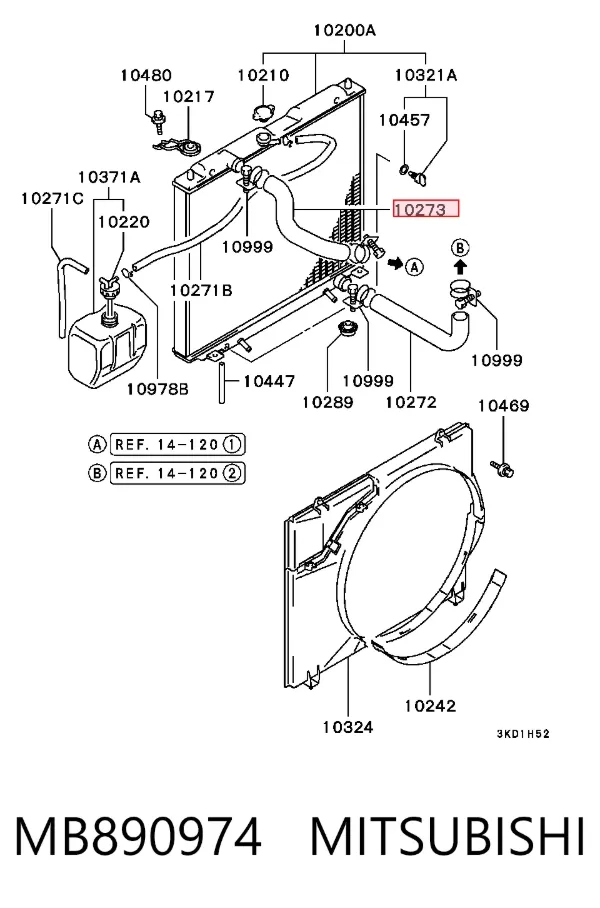 Manguera superior del radiador MB890974 Mitsubishi