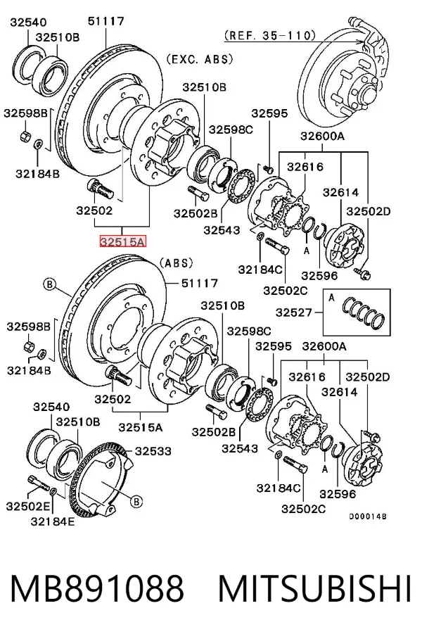 Buje de rueda delantero MB891088 Mitsubishi
