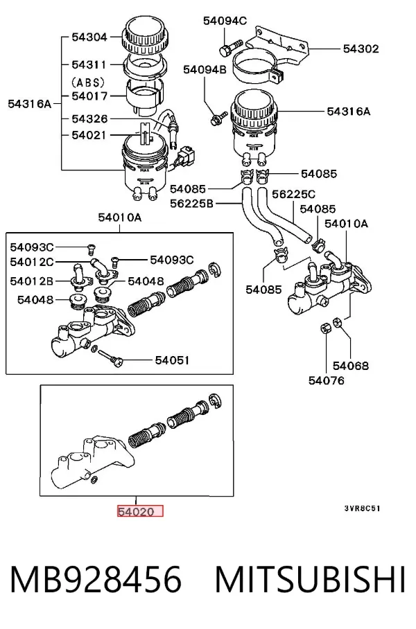 Kit de reparación cilindro de freno principal MB928456 Mitsubishi