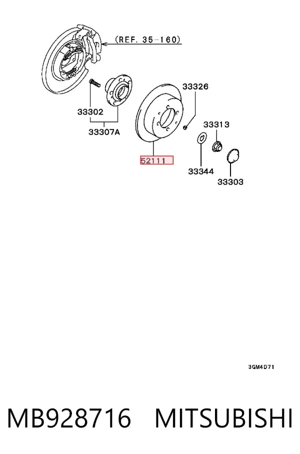 Disco de freno trasero MB928716 Mitsubishi