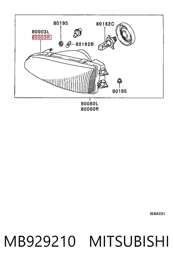 Faro derecho MB929210 Mitsubishi