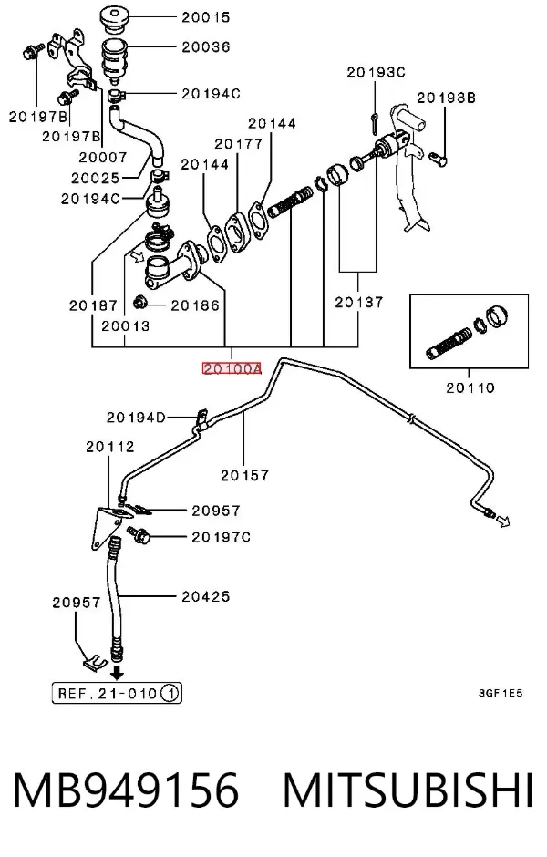 Cilindro maestro de embrague MB949156 Mitsubishi