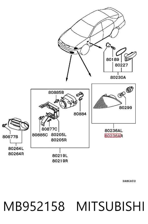 Piloto intermitente derecho MB952158 Mitsubishi