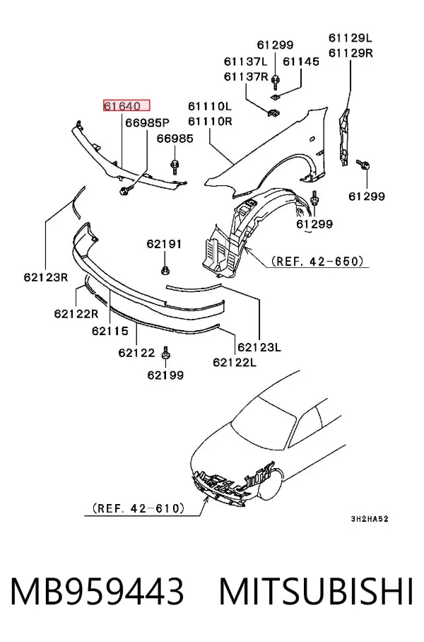 Moldura de la rejilla del radiador MB959443 Mitsubishi