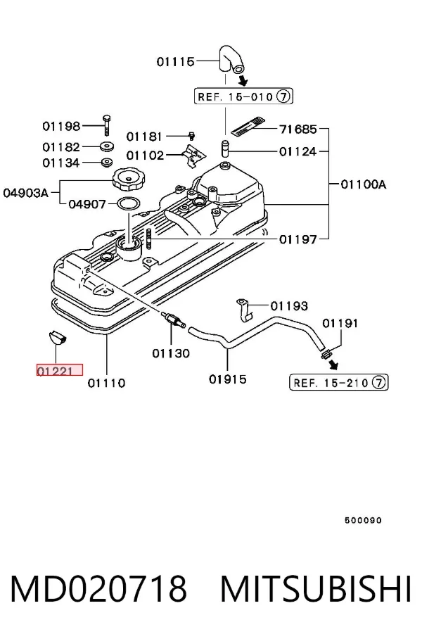 Junta de tapa de válvulas del motor, segmento trasero MD020718 Mitsubishi