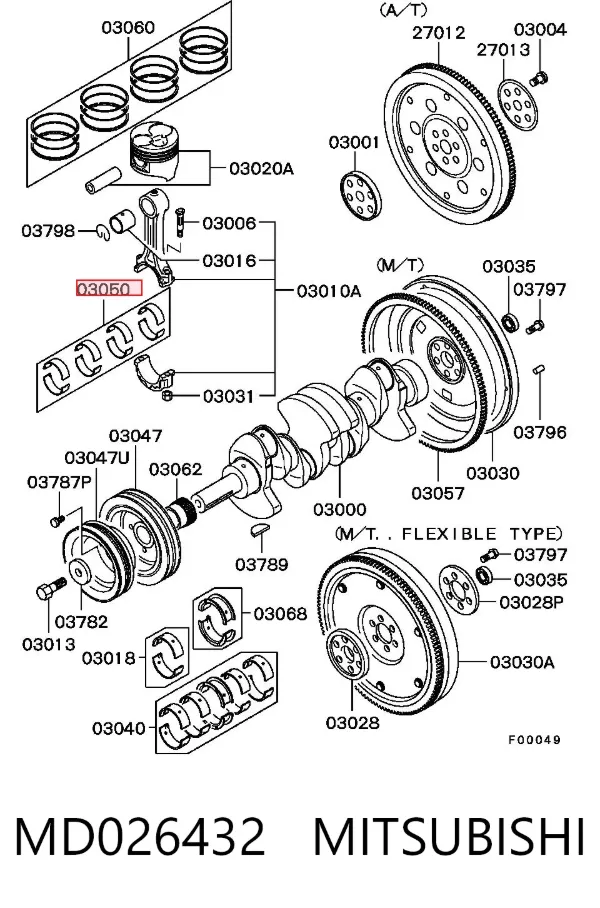 Juego de cojinetes de biela, cota de reparación (+0,50 mm) MD026432 Mitsubishi