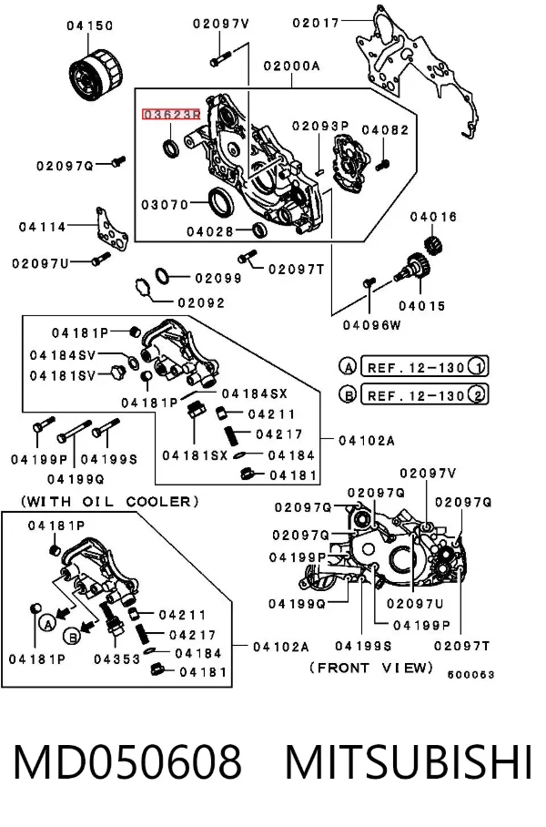 Retén del eje intermedio (de equilibrado) del motor MD050608 Mitsubishi
