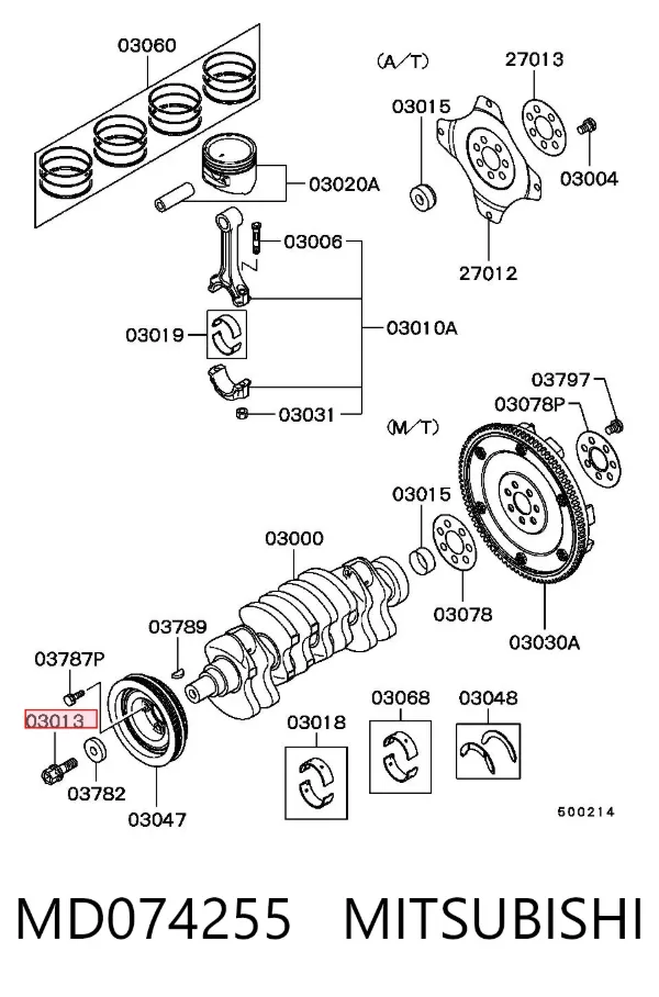 Perno de la polea del cigüeñal MD074255 Mitsubishi