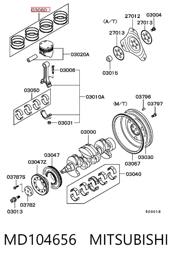 Juego de anillos de pistón, motor, STD MD104656 Mitsubishi