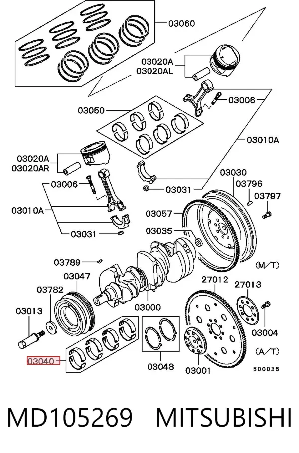 Juego de cojinetes de cigüeñal, estándar, STD MD105269 Mitsubishi