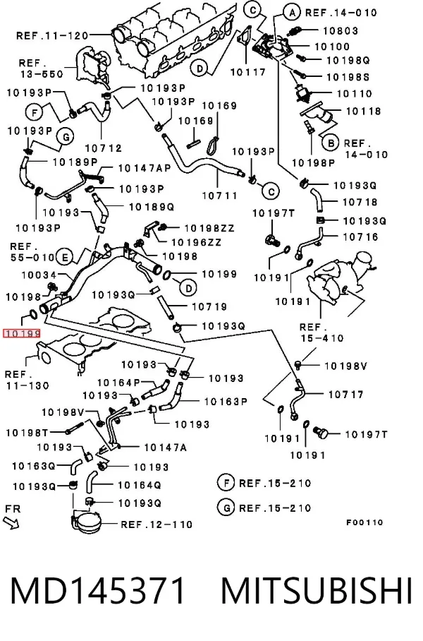 Anillo de estanqueidad del sistema de refrigeración MD145371 Mitsubishi