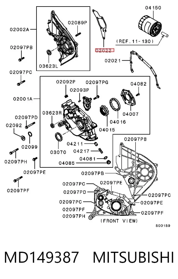 Junta superior de la tapa frontal del motor MD149387 Mitsubishi